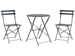 Wyld And Coco Summit Black Metal Folding 3-Piece Bistro Set With Slatted Seats - 2 Chairs And Square Table - thumbnail 1