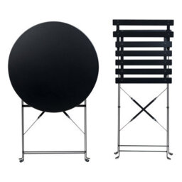 Wyld And Coco Summit Black Metal Folding 3-Piece Bistro Set With Slatted Seats - 2 Chairs And Square Table - thumbnail 7