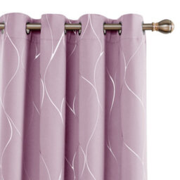 Deconovo Eyelet Room Darkening Curtains, Silver Wave Line Foil Printed Blackout Curtains, W66 X L72 Inch, Baby Pink, 1 Pair