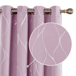 Deconovo Eyelet Room Darkening Curtains, Silver Wave Line Foil Printed Blackout Curtains, W66 X L72 Inch, Baby Pink, 1 Pair - thumbnail 6