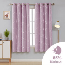 Deconovo Eyelet Room Darkening Curtains, Silver Wave Line Foil Printed Blackout Curtains, W66 X L72 Inch, Baby Pink, 1 Pair - thumbnail 3