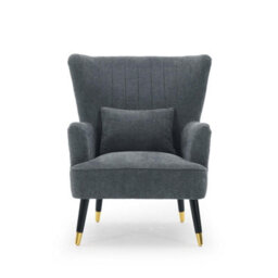 Chenille Fabric Blue Accent Chair With Footstool Camila - Wingback Armchair, Doorstep Delivery - thumbnail 2