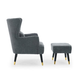 Chenille Fabric Blue Accent Chair With Footstool Camila - Wingback Armchair, Doorstep Delivery - thumbnail 5