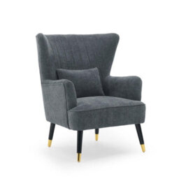 Chenille Fabric Blue Accent Chair With Footstool Camila - Wingback Armchair, Doorstep Delivery - thumbnail 4
