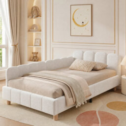 Matteo Single Bed Frame In Beige Bouclé With Reclined Headboard And Safety Rails - thumbnail 6