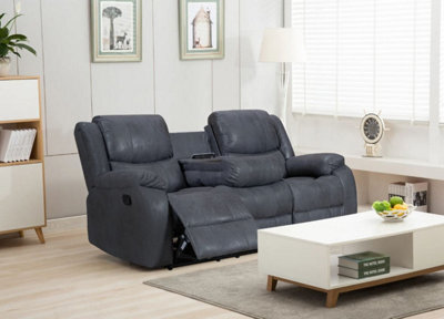 Faux Leather Suede Grey Naples 3 Seater Manual Recliner Sofa - image 1