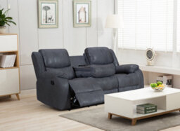 Faux Leather Suede Grey Naples 3 Seater Manual Recliner Sofa - thumbnail 2