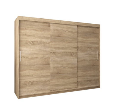 Arte Tokyo Contemporary 3 Sliding Door Wardrobe 9 Shelves 2 Rails Oak Sonoma Effect (H)2000mm (W)2500mm (D)620mm - image 1