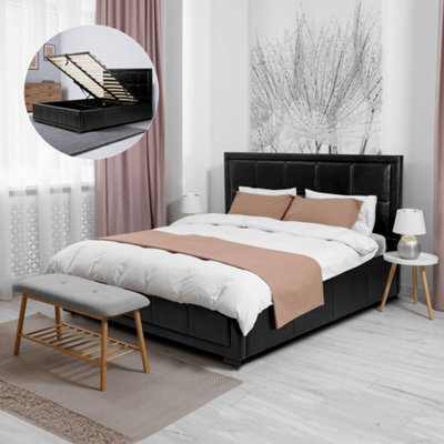 Bravich Faux Leather Upholstered Ottoman Storage Bed Frame Black - King Size - image 1