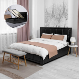 Bravich Faux Leather Upholstered Ottoman Storage Bed Frame Black - King Size