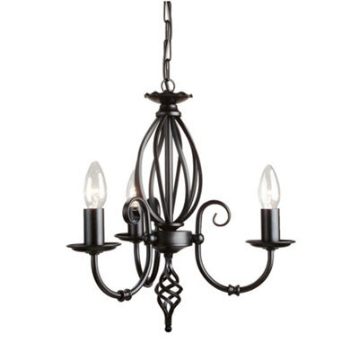 Elegant 3 Bulb Black Chandelier With Artisan Knot Twist Design - Led E14 60W