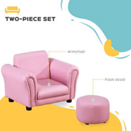 Homcom Kids Sofa Set, 2 Piece Children Armchair With Stool Nursery Pink - thumbnail 4