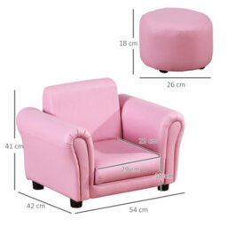 Homcom Kids Sofa Set, 2 Piece Children Armchair With Stool Nursery Pink - thumbnail 3