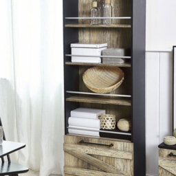 Beliani Barn Style Bookcase 163Cm Light Brown And Black Particle Board Storage Shelf - thumbnail 2