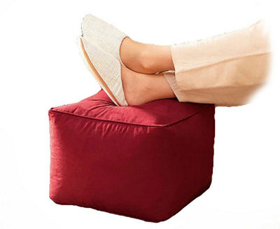 Just So Home - Footstool Faux Suede Cube Pouffe Footrest Foot Support Luxury Bean Bag Seating (Red) - image 1
