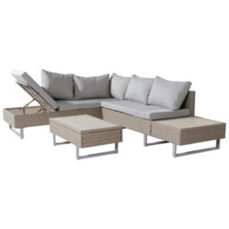 HomeTouch Rattan Garden Patio Corner Sofa Set With Recliner Seat And Coffee Table - thumbnail 3