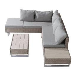 HomeTouch Rattan Garden Patio Corner Sofa Set With Recliner Seat And Coffee Table - thumbnail 7