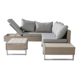 HomeTouch Rattan Garden Patio Corner Sofa Set With Recliner Seat And Coffee Table - thumbnail 4