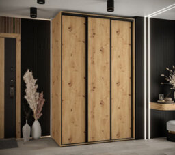 Arte Rustic Oak Artisan Sliding Wardrobe H2050mm W1600mm D600mm With Customisable Black Steel Handles - thumbnail 2