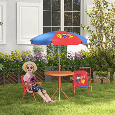 Outsunny Kids Bistro Table And Chair Set W/ Cowboy Theme, Adjustable Parasol - image 1