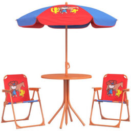 Outsunny Kids Bistro Table And Chair Set W/ Cowboy Theme, Adjustable Parasol - thumbnail 2