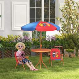 Outsunny Kids Bistro Table And Chair Set W/ Cowboy Theme, Adjustable Parasol - thumbnail 1