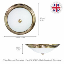 Happy Homewares Traditional Antique Brass Flush Ceiling Light Fitting With Opal Glass Diffuser - thumbnail 3