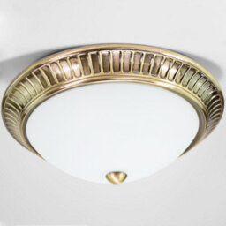 Happy Homewares Traditional Antique Brass Flush Ceiling Light Fitting With Opal Glass Diffuser - thumbnail 6