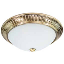 Happy Homewares Traditional Antique Brass Flush Ceiling Light Fitting With Opal Glass Diffuser - thumbnail 1