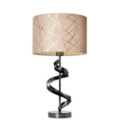 Litecraft Spiral Black Table Lamp With Mocha And Silver Shade - thumbnail 2