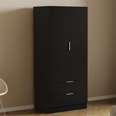Lassic Vida Designs Trega Black 2 Door 2 Drawer Wardrobe Hanging Rail, Shelves & Smooth Glide Drawers, (H)1700mm X (W)760mm X (D)530mm - image 1