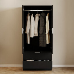 Lassic Vida Designs Trega Black 2 Door 2 Drawer Wardrobe Hanging Rail, Shelves & Smooth Glide Drawers, (H)1700mm X (W)760mm X (D)530mm - thumbnail 4