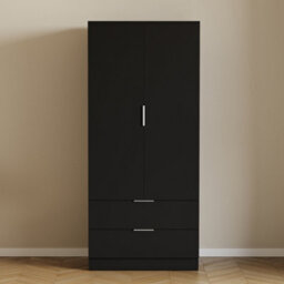 Lassic Vida Designs Trega Black 2 Door 2 Drawer Wardrobe Hanging Rail, Shelves & Smooth Glide Drawers, (H)1700mm X (W)760mm X (D)530mm - thumbnail 2