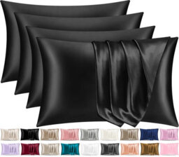 Lazzaro 4 Pack Satin Silk Pillowcases For Hair & Skin Soft Smooth With Envelope Closure