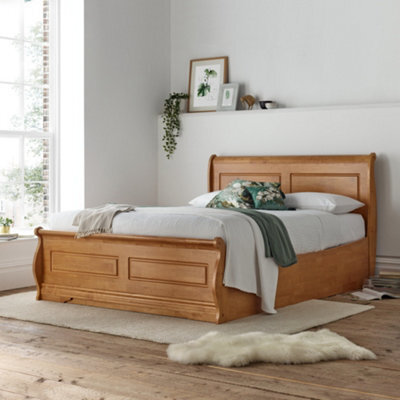 Marseille New Oak Finish Wooden Ottoman Storage Bed - Double 4Ft6 Bed Frame Only - image 1