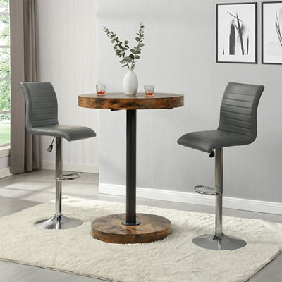Furniture In Fashion Havana Rustic Oak Wooden Bar Table With 2 Ripple Grey Stools - image 1