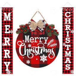 Amorly Merry Christmas Wreath With Welcome Banner, 3 Piece Hanging Door Decoration, Farmhouse Ornament For Porch And Home Holiday Decor - thumbnail 1