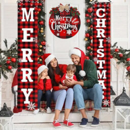 Amorly Merry Christmas Wreath With Welcome Banner, 3 Piece Hanging Door Decoration, Farmhouse Ornament For Porch And Home Holiday Decor - thumbnail 2