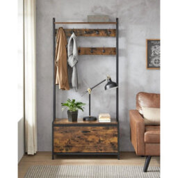 Rustic Brown Hall Tree With 9 Hooks & Shoe Bench - thumbnail 6