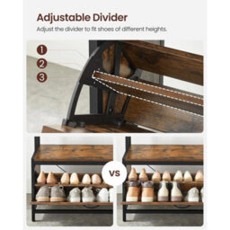 Rustic Brown Hall Tree With 9 Hooks & Shoe Bench - thumbnail 4
