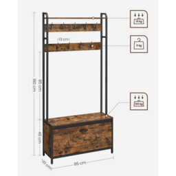 Rustic Brown Hall Tree With 9 Hooks & Shoe Bench - thumbnail 2