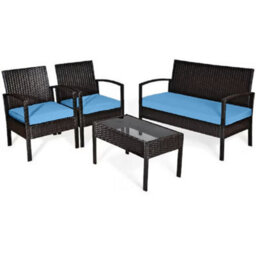 Crescent 3 Piece Replacement Set Sky Blue Seat Pads Cushion Waterproof Rattan Furniture Cushions Durable Patio Garden Sofa Seat Pads