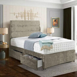 Dining Tables Divan Bed With Matching Headboard & Pocket Sprung Memory Foam Mattress, 2 Drawers (Same Side) - King - Champagne Cruhsed Velvet - thumbnail 4
