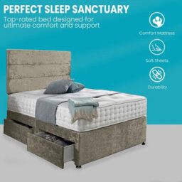 Dining Tables Divan Bed With Matching Headboard & Pocket Sprung Memory Foam Mattress, 2 Drawers (Same Side) - King - Champagne Cruhsed Velvet - thumbnail 2