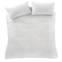 Catherine Lansfield Bedding Seersucker Embellished Duvet Cover Set With Pillowcases White - thumbnail 5