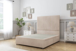 "Sloomy Manhattan Sand Naples Divan Bed Base No Drawers With 26"" Strutted Headboard 4'6 Double"
