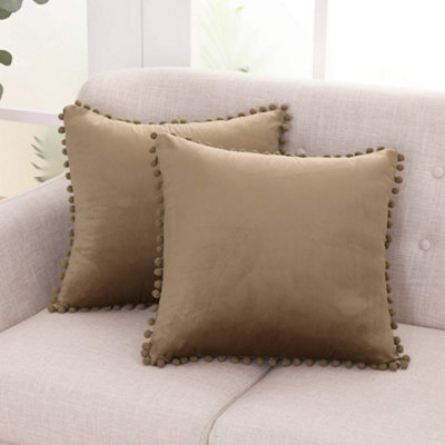 Deconovo 2 Pack Pom Pom Crushed Velvet Cushion Covers With Invisible Zipper 45 X 45 Cm Pure White - image 1