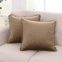 Deconovo 2 Pack Pom Pom Crushed Velvet Cushion Covers With Invisible Zipper 45 X 45 Cm Pure White - thumbnail 1
