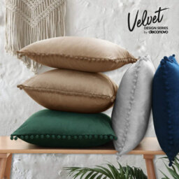 Deconovo 2 Pack Pom Pom Crushed Velvet Cushion Covers With Invisible Zipper 45 X 45 Cm Pure White - thumbnail 4