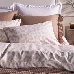 Ohs Leopard Duvet Cover Set Microfibre Bedding With Pillowcase, Stone - Double - thumbnail 5